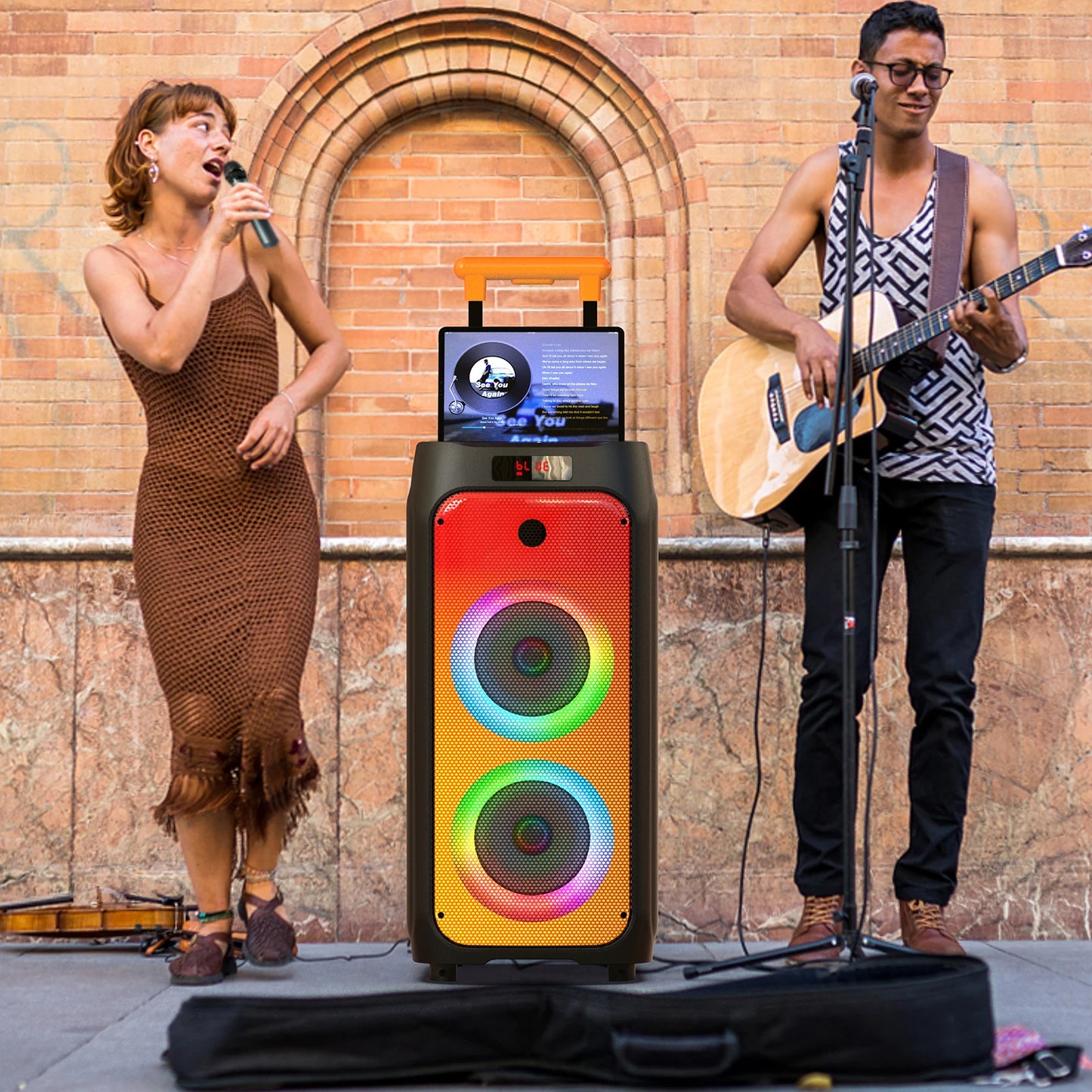Large Bluetooth Speaker, Wireless Speaker with Wheels and Trolley Bar,