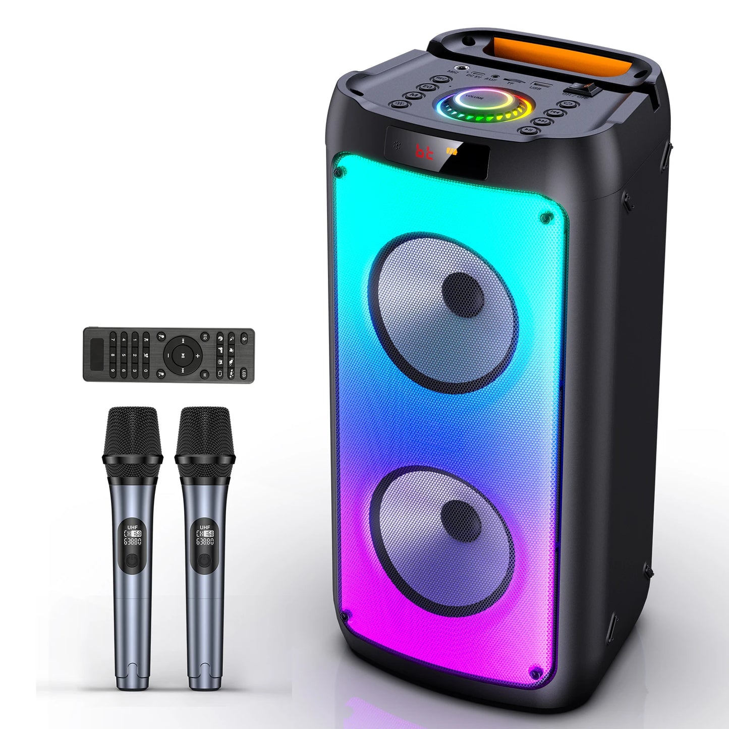 Wireless Bluetooth Speaker, Karaoke Machine with 2 Microphone,