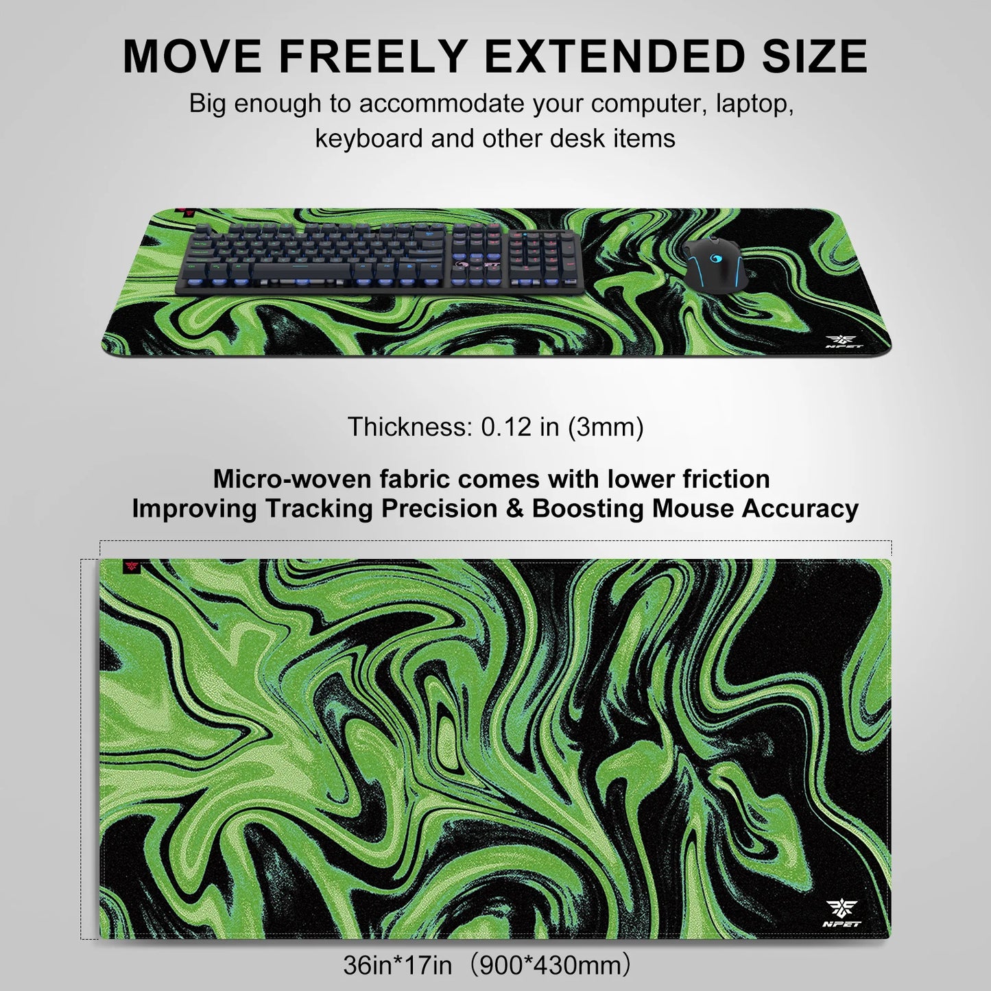 Extended Big Mouse Pad Large, With 3mm Non-Slip Base And Stitched Edge,