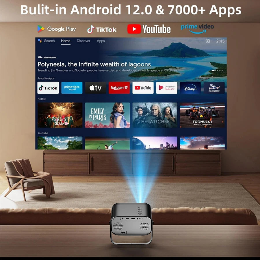 K6 Portable Projector with WiFi BT,1080P HD 4K Support, Smart Projector Built-in Apps, Mini Projector for Outdoor Home Movie