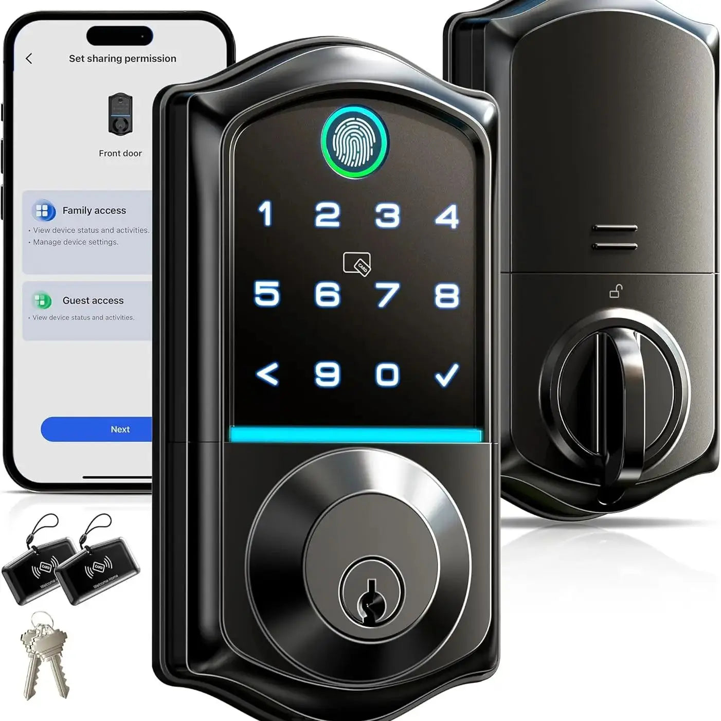 Fingerprint Smart Door Lock, App Control, 7-in-1 Keyless Entry, Auto Lock, Emergency Power Port