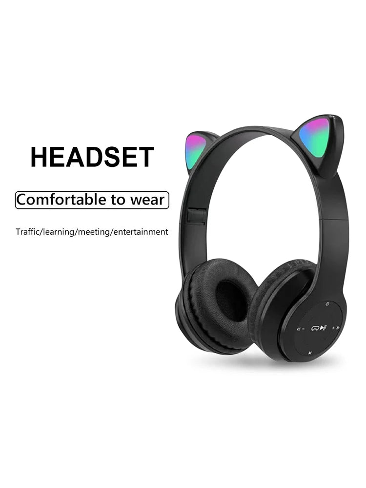 Wireless Headphones Cat Ear Bluetooth-Compatible Helmets Glow Light