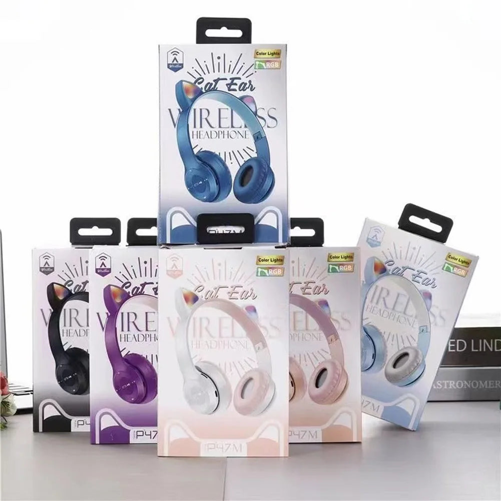 Wireless Headphones Cat Ear Bluetooth-Compatible Helmets Glow Light