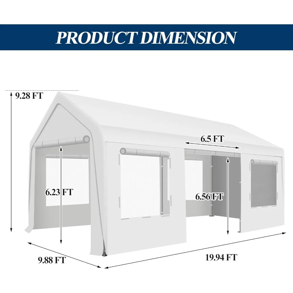 10' x 20' Heavy Duty Carport Tent - Portable Outdoor Car Canopy with Roll-up