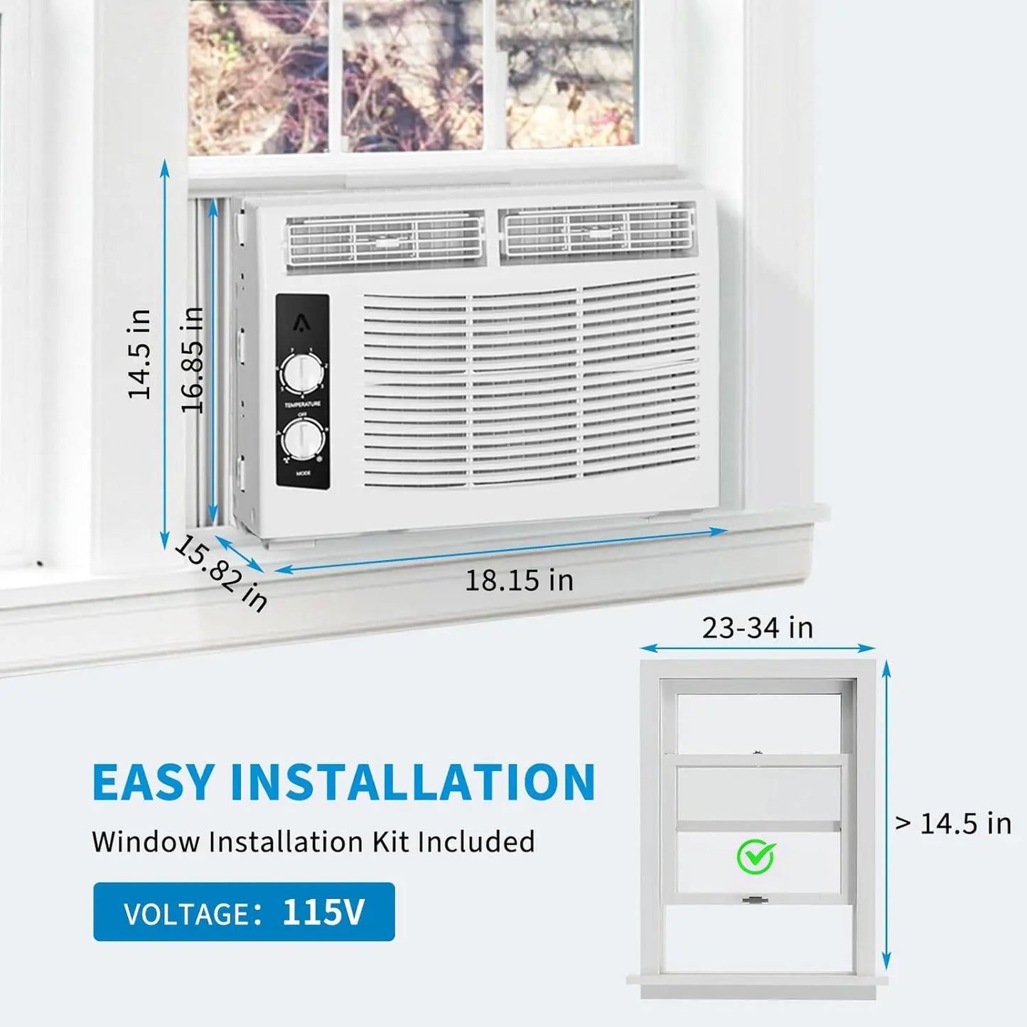 5000 BTU Window AC Unit with Remote - Cools Rooms 150 Sq.Ft, Low-Noise