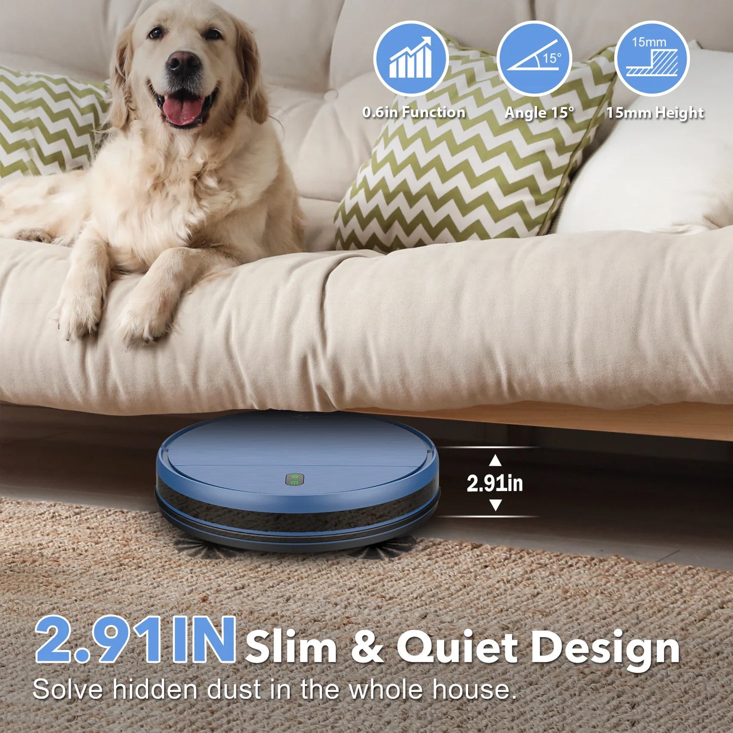 Blue Robot Vacuum and Mop Combo 2 in 1 Robot Mop and Vacuum 5000Pa Robotic Vacuum Cleaner Floor Carpet
