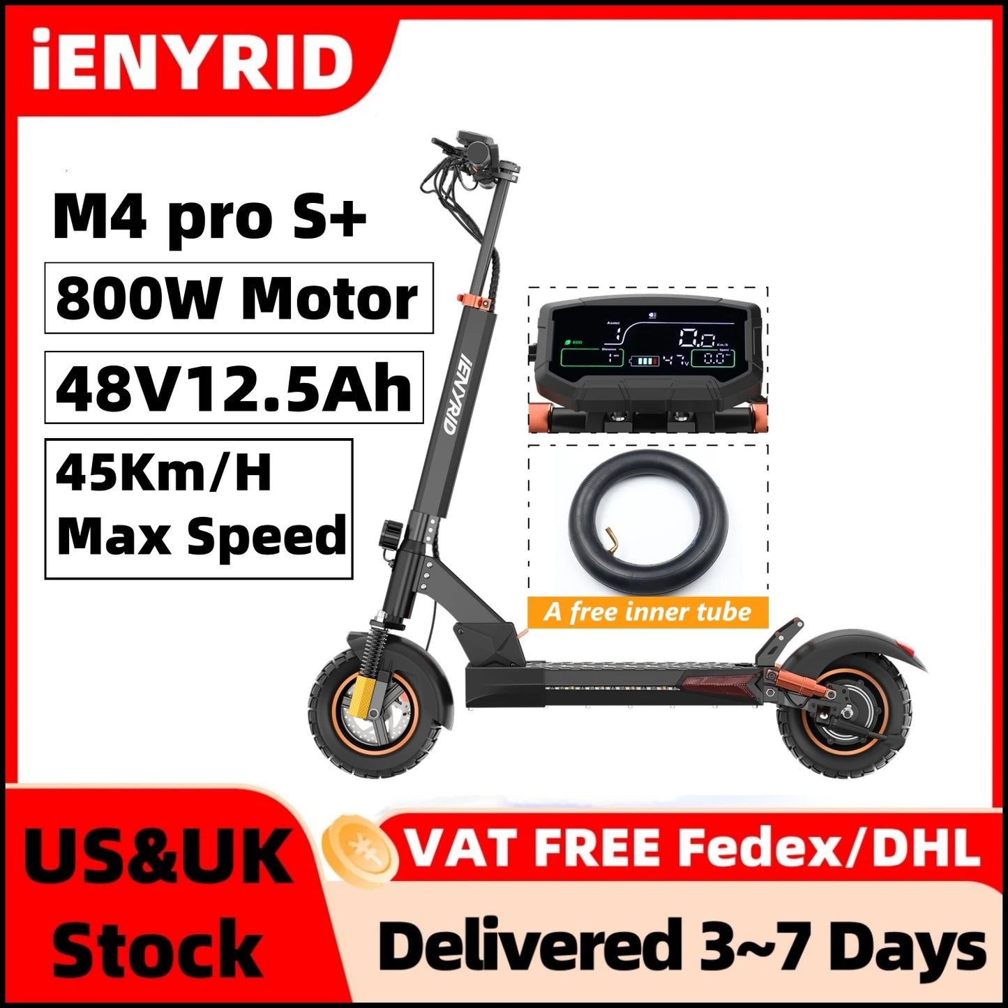 Electric Scooter IENYRID M4 Pro S+ 800W Motor 48V 12.5AH Battery 10"Tire Escooter