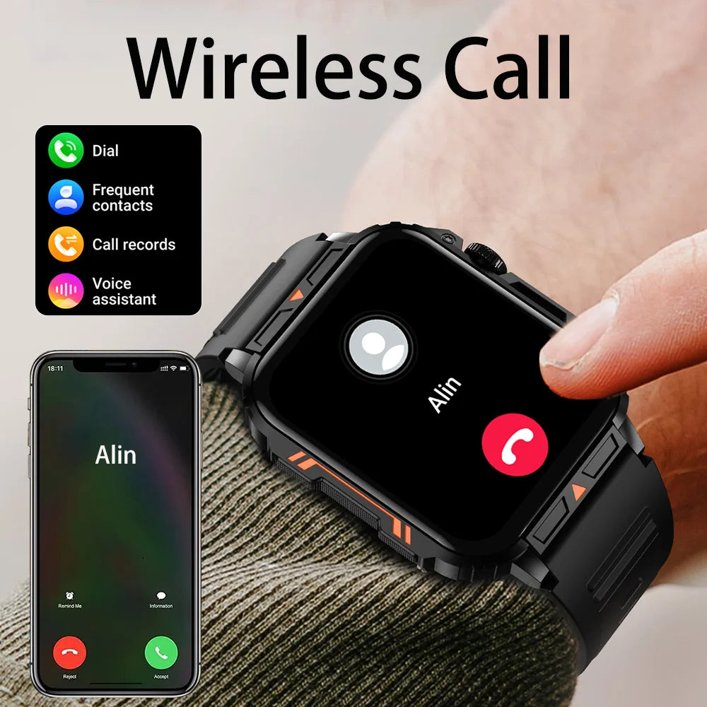 Military Men Smart Watch Bluetooth Call 24/7 Heart Rate Monitor