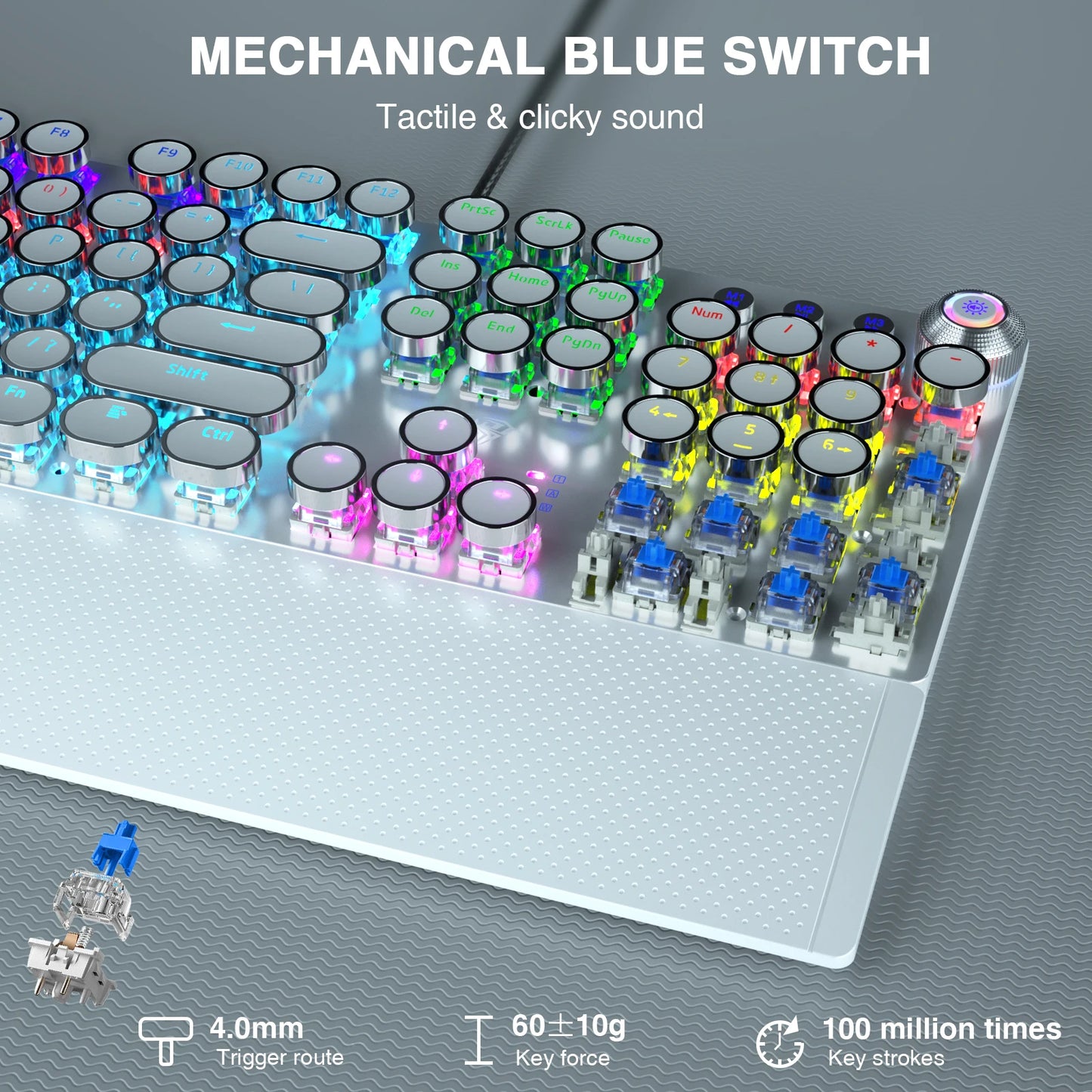 Mechanical Keyboard Round 104 keys Blue Mechanical Switch Gaming
