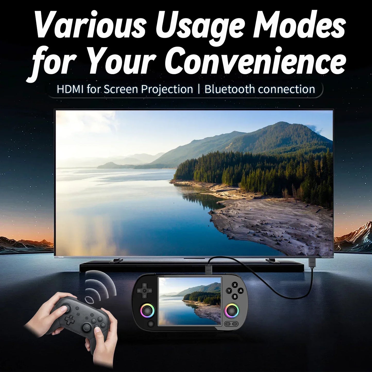 Handheld Game Console 4'' Screen Linux System Joystick Lighting Effect