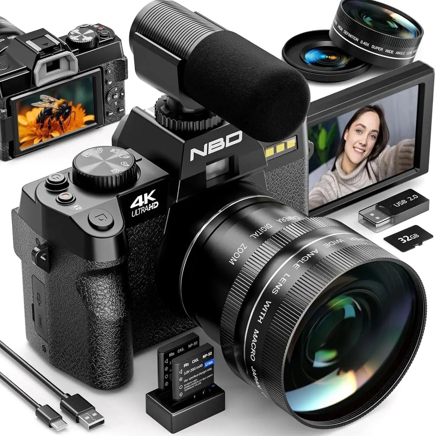 4K Digital Cameras for Photography,48MP Camera,Travel Vlogging