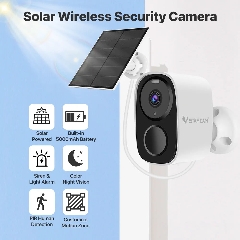 cam 2K Solar Security Cameras Wireless Outdoor Battery Powered Security Camera