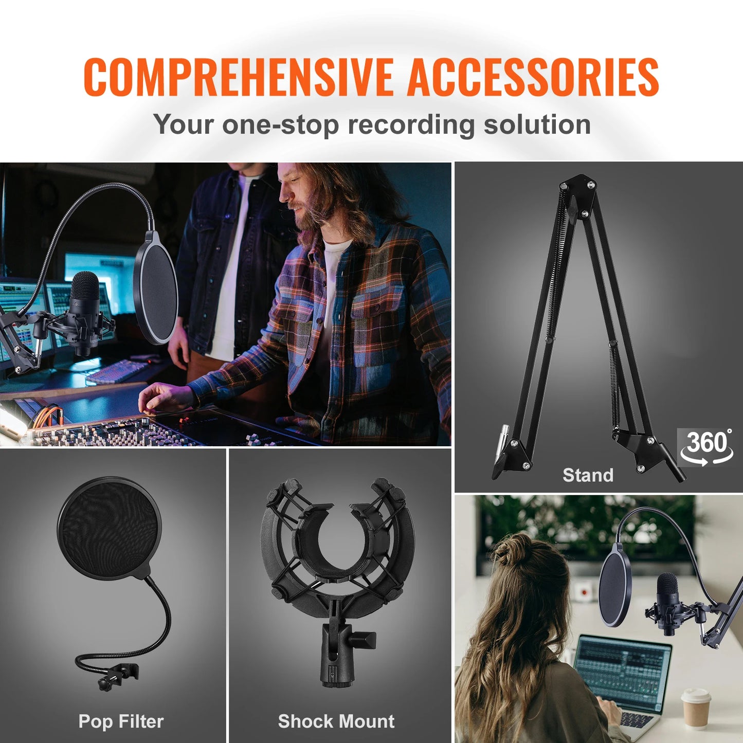 USB Microphone Professional Condenser Kit for Recording Video Gaming Singing Streaming
