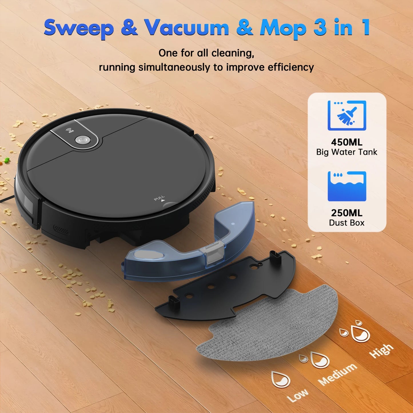 3 in 1 Smart Sweeping Robot Vacuum Cleaner and Mop Strong Suction