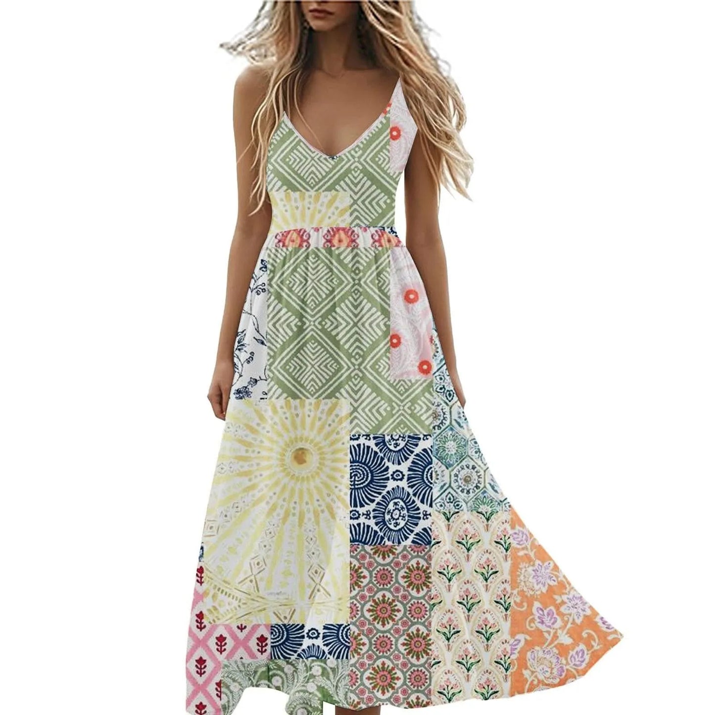 Boho Summer Dresses V Neck Floral Printed Sundresses, Beach Trendy Airy Dresses