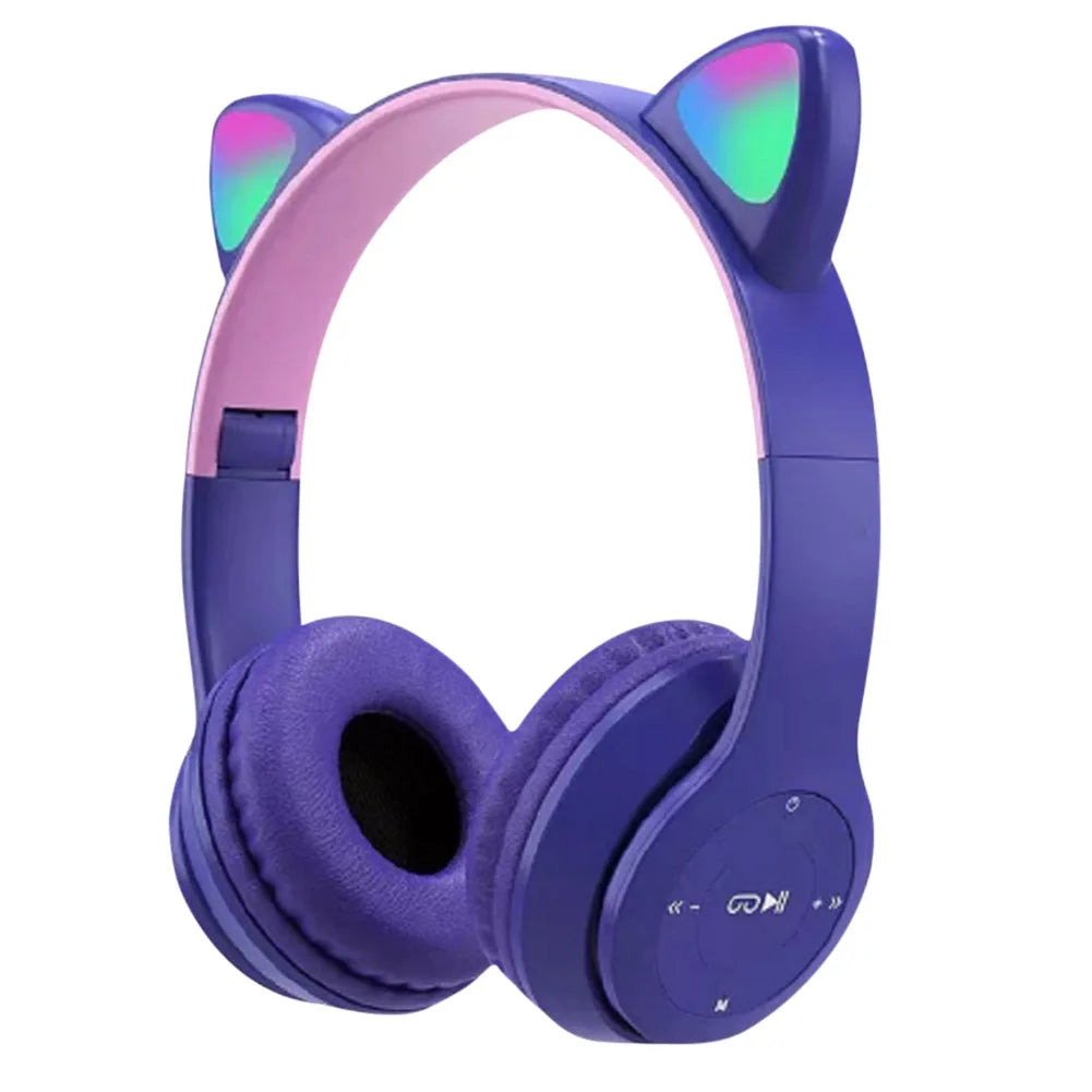 Wireless Headphones Cat Ear Bluetooth-Compatible Helmets Glow Light