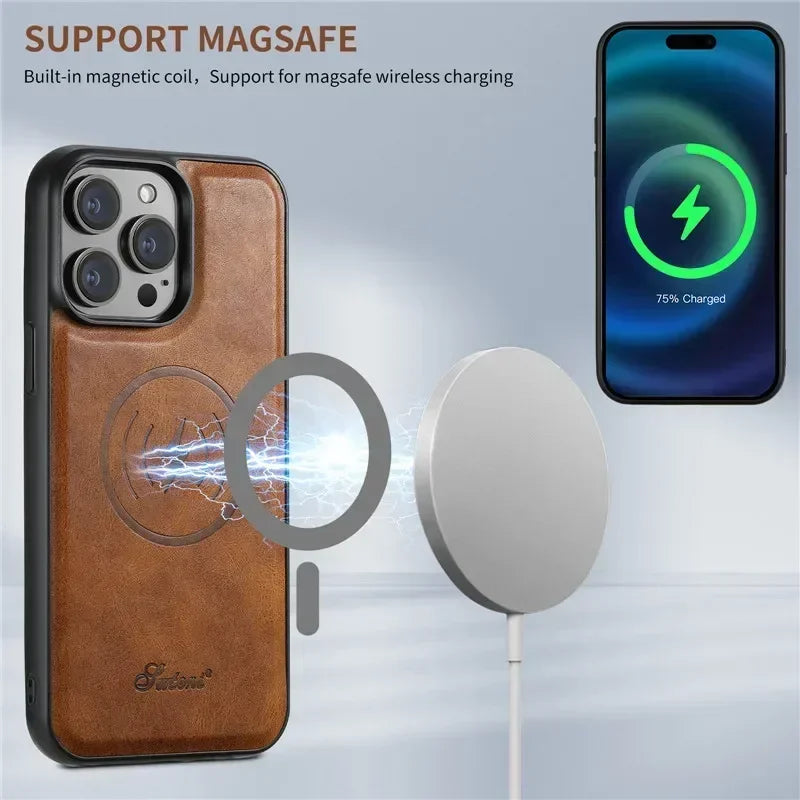 Magsafe Magnetic 2 In 1Wallet Leather Case For iPhone Cover