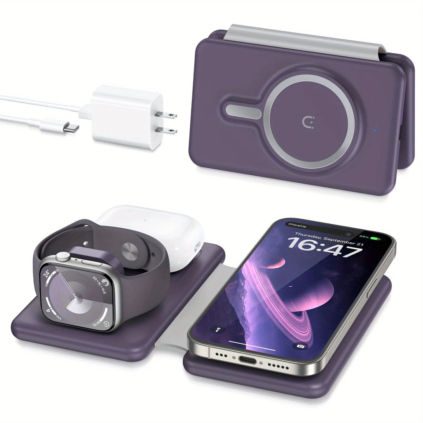 Cell Phone Wireless Charger - 3-in-1 Travel Charging Station