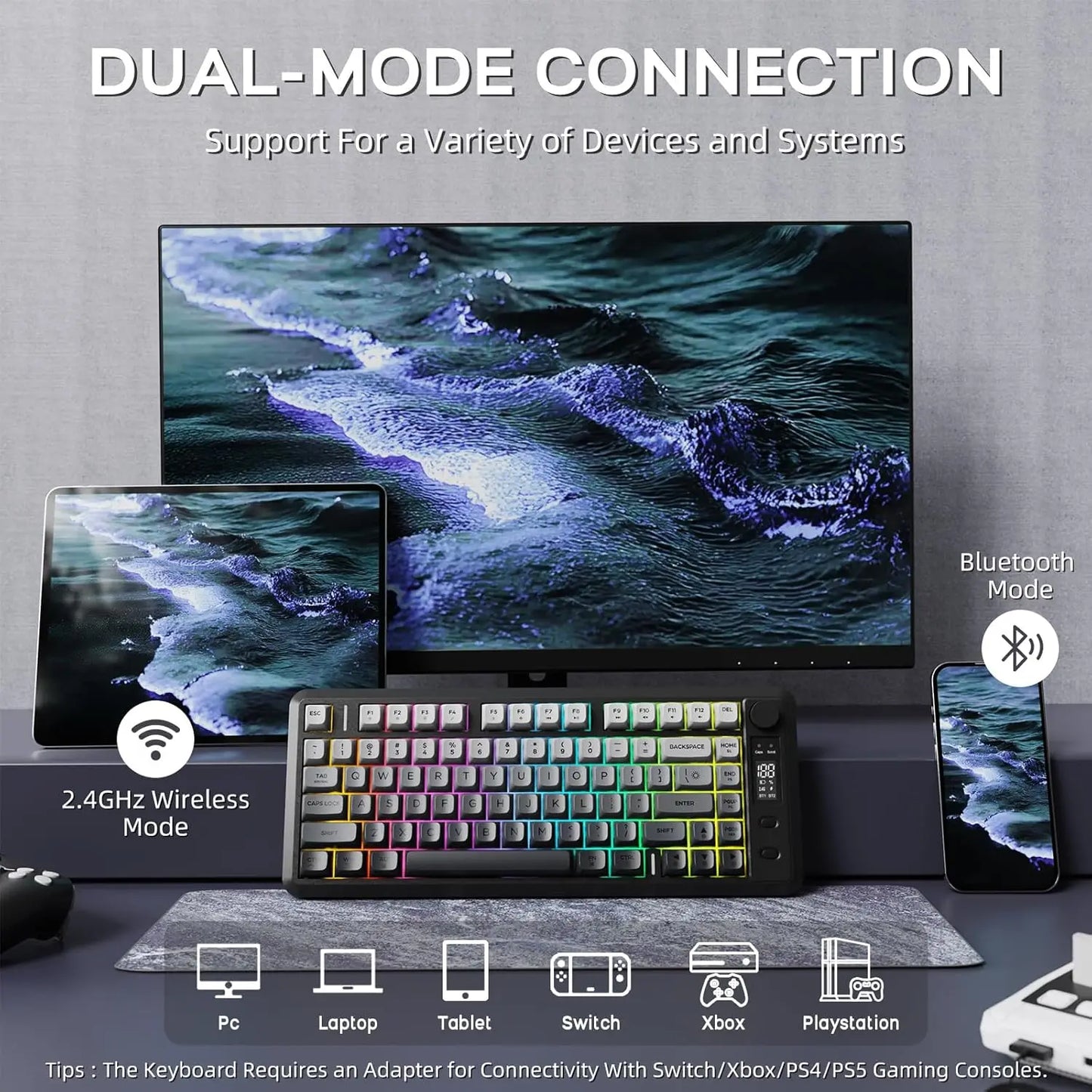M75 Wireless Membrane Gaming Keyboard Bluetooth/2.4Ghz Rainbow