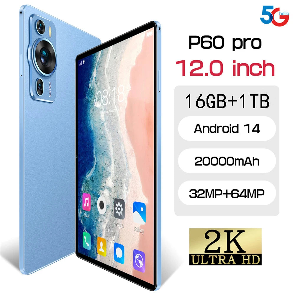 2025 New Original P60PRO Tablets 12inch Global Version HD Tab Android