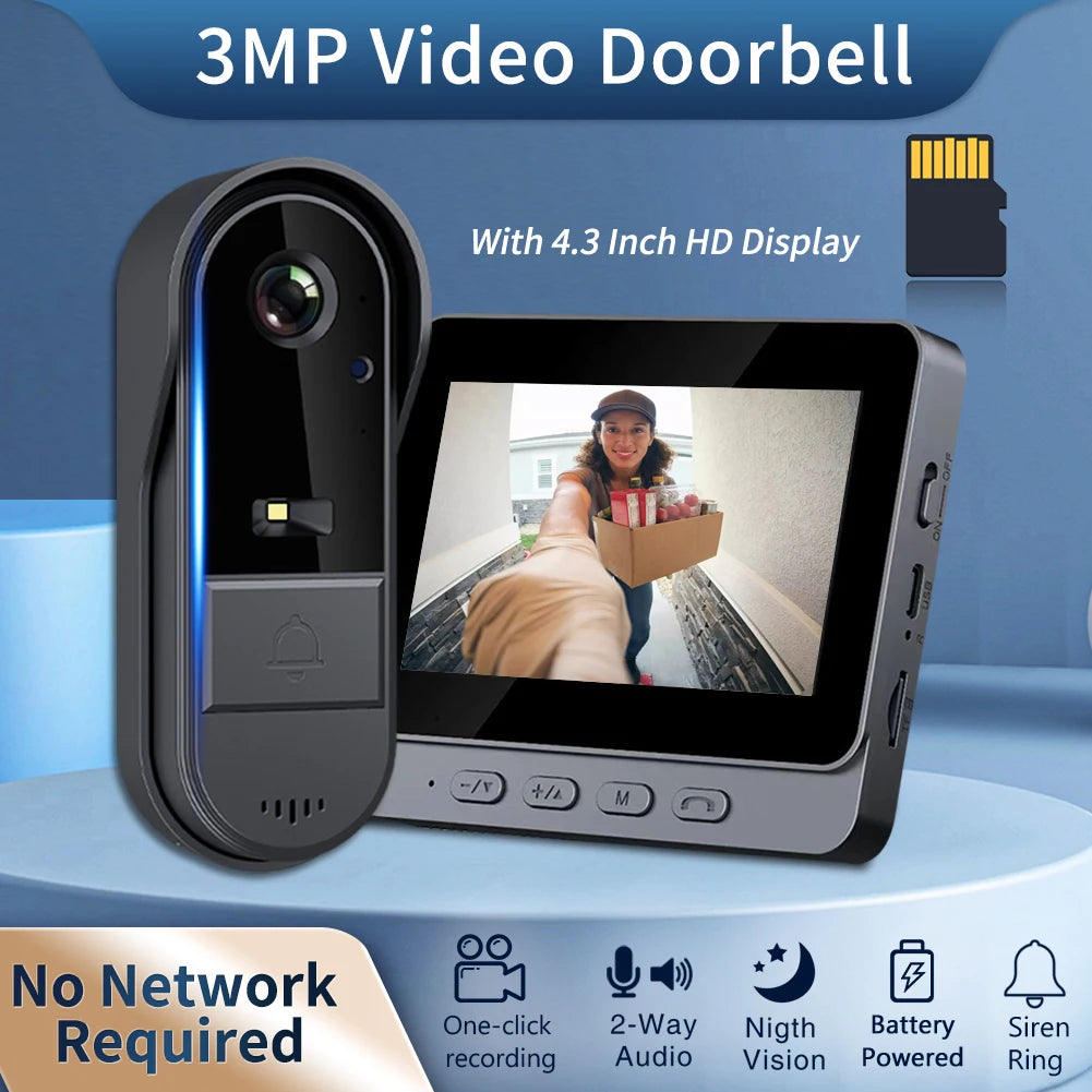 WiFi wireless smart video doorbell, Two-way outdoor 1080P HD camera, Wireless intercom voice,