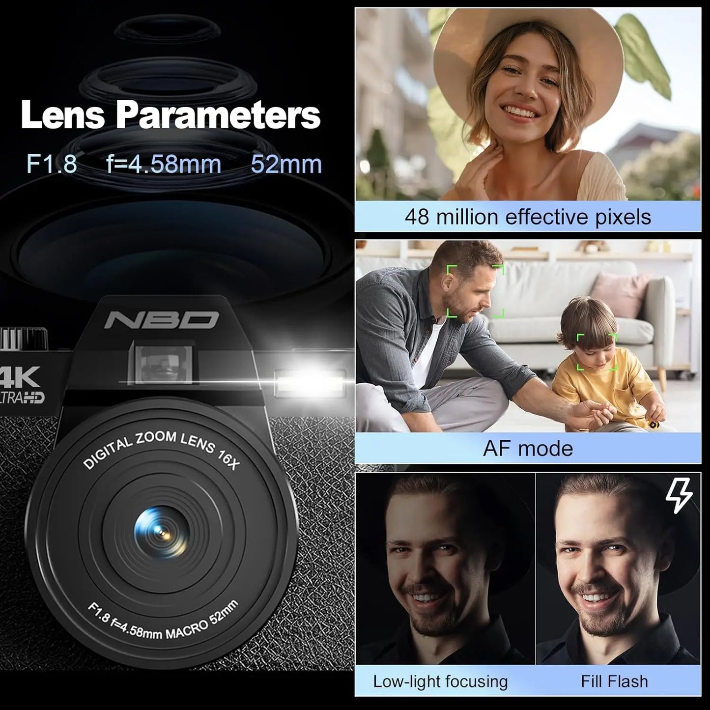 4K Digital Cameras for Photography,48MP Camera,Travel Vlogging