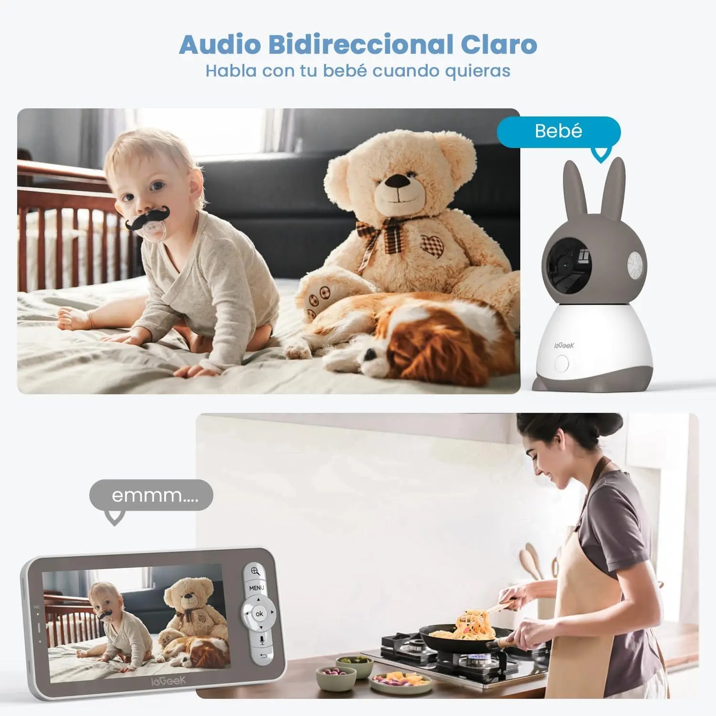 5" 2K/3MP Baby Surveillance Camera, 360° PTZ Baby Monitor with Camera and Dual Screen Preview, Motion Detection