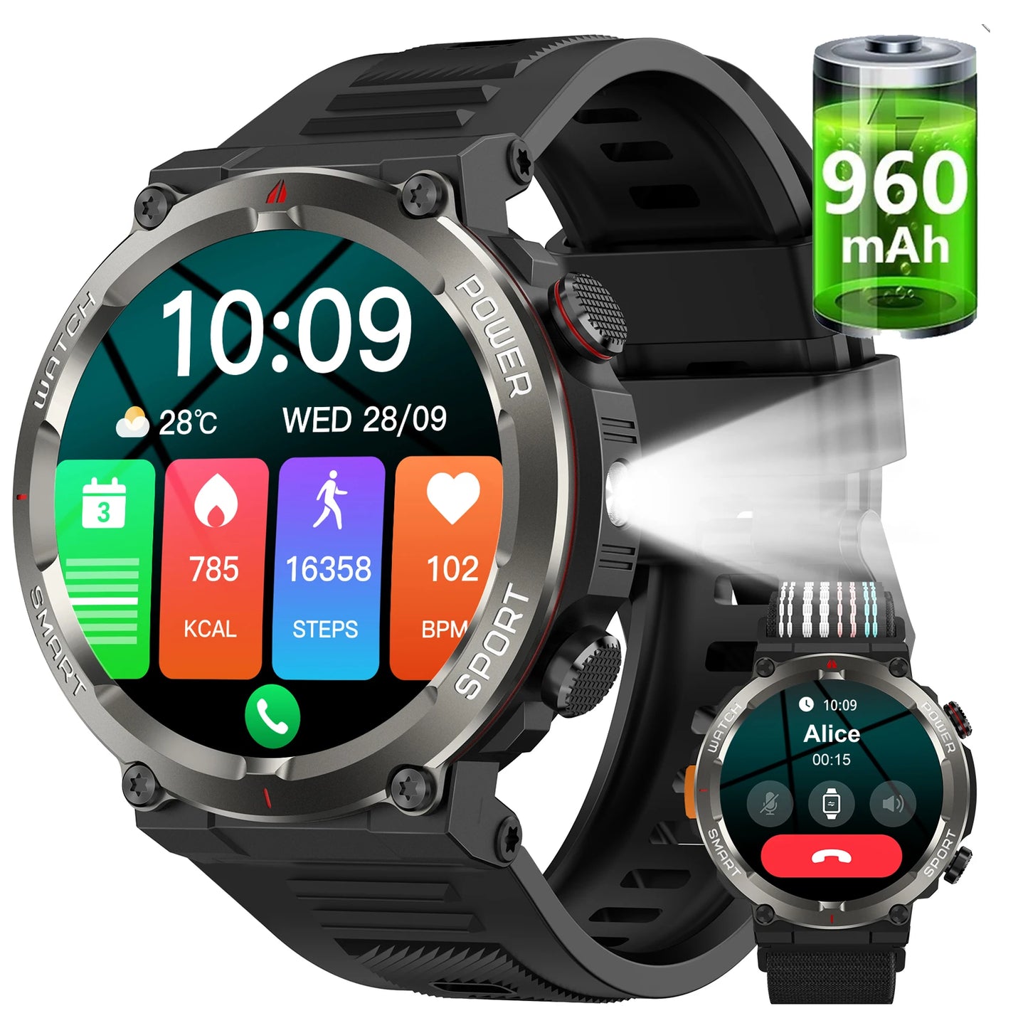 2025 New Blackview W50pro Waterproof Smartwatch with LED Flashlight