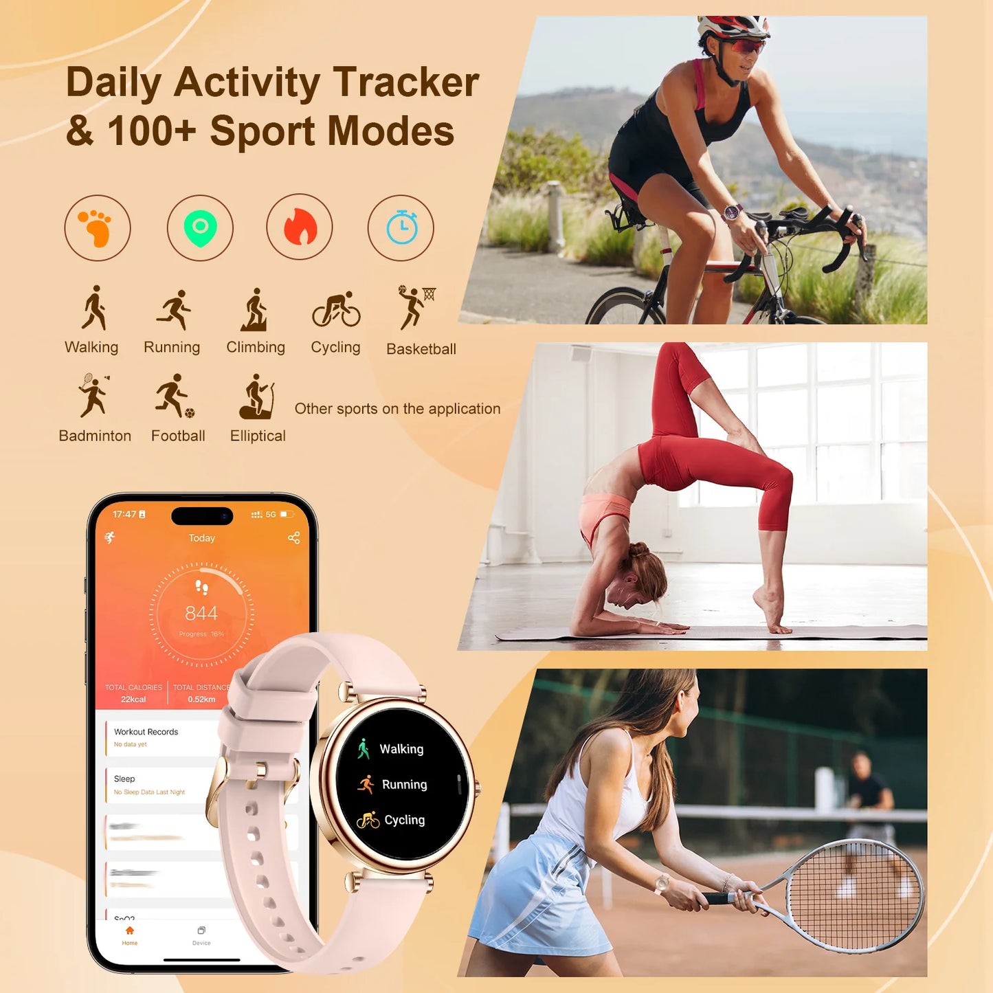 Women's Smart Watch Wireless Call , Various Fitness Activities Track Sports Model/Artificial Intelligence