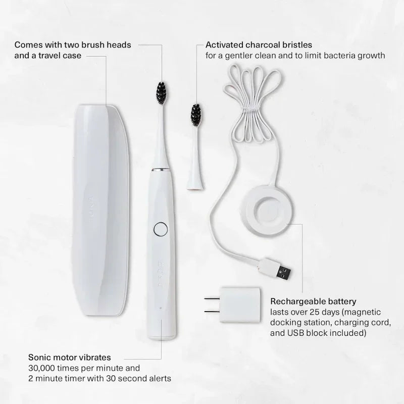 Electric Toothbrush for Adults w/2 Heads-Rechargeable Sonic