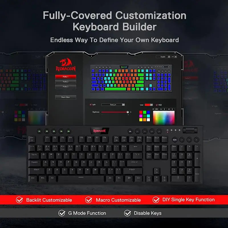 Wireless RGB Mechanical Keyboard, Bluetooth/2.4Ghz/Wired Tri-Mode Low Profile