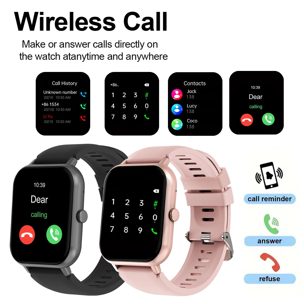 Smart watch with multiple sports modes, wireless calls, weather forecast,