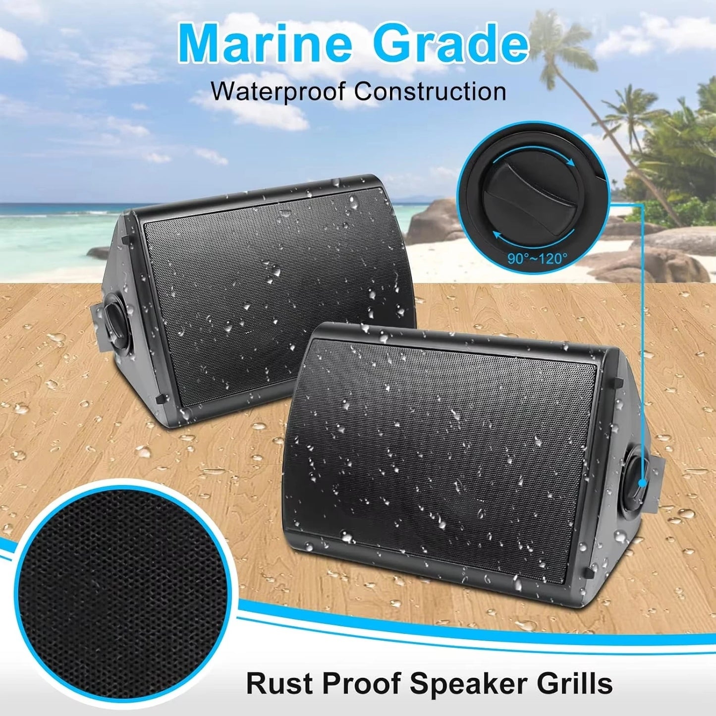 Herdio 6.5" 400W 2PCS Indoor Outdoor Bluetooth Speakers Wall Mount Speakers