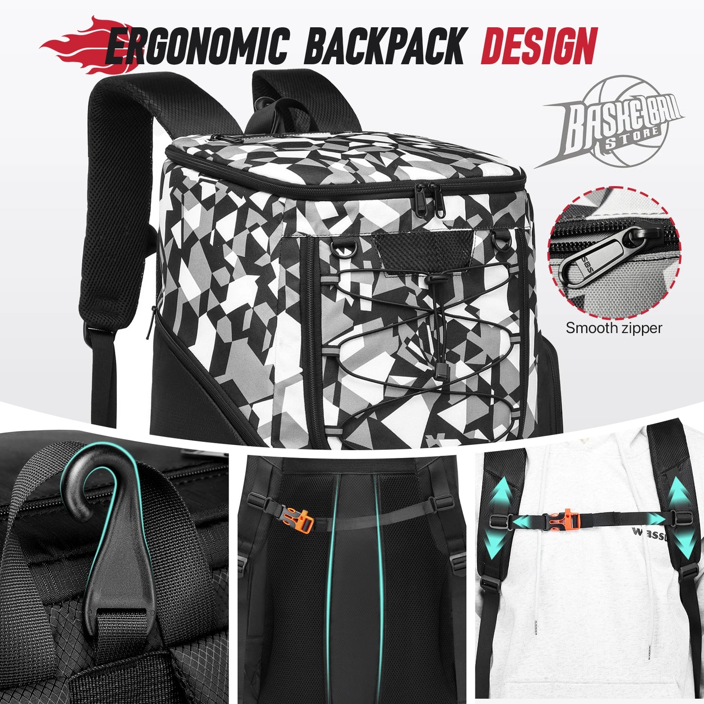 Sports Training Equipment Basketball Backpack with Separate Ball holder