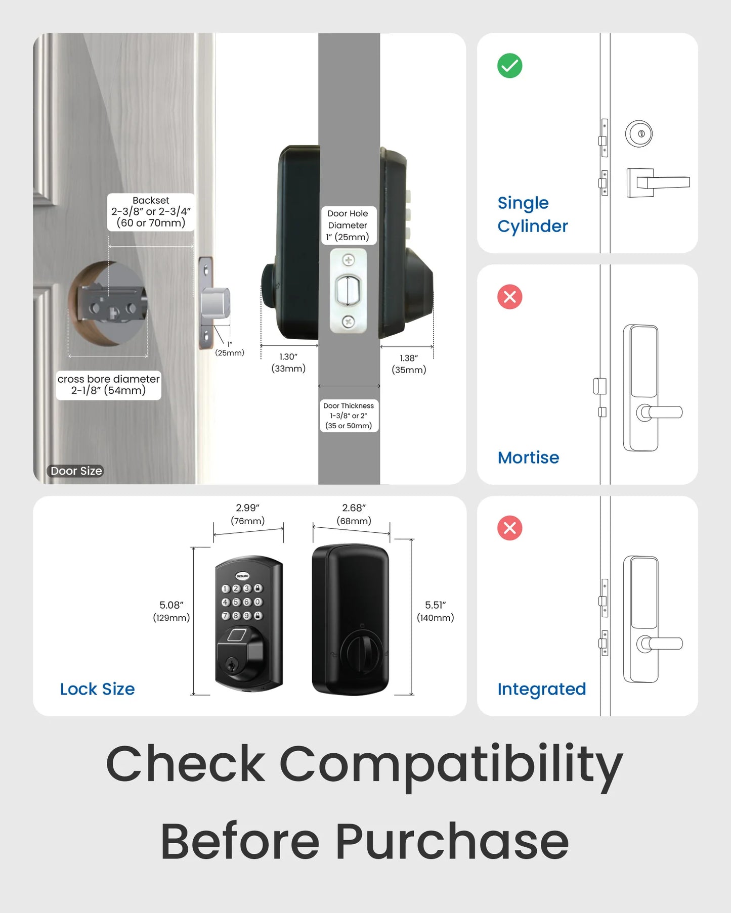Keyless Entry Door Lock, Keypad Fingerprint Smart Lock Deadbolt for Front Door, Easy Installation,
