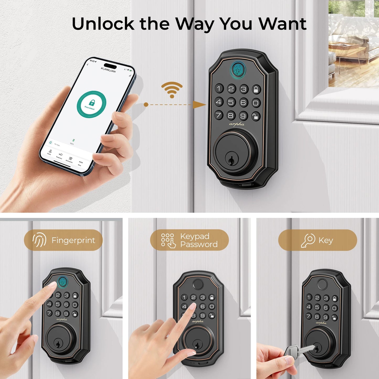 Smart Lock D280W Keyless Entry Door Lock Fingerprint Bulit-in WiFi