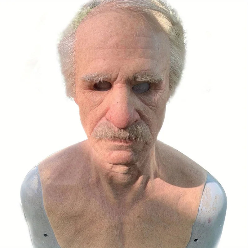 Realistic Grandpa Halloween Mask - Latin Helmet with Wig, Halloween Elderly Role