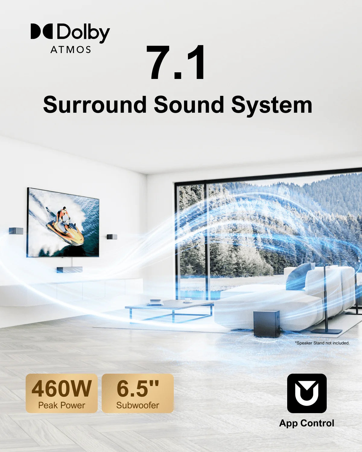 7.1ch Soundbar with Dolby Home Theater Surround Bluetooth Speakers with Wireless Subwoofer