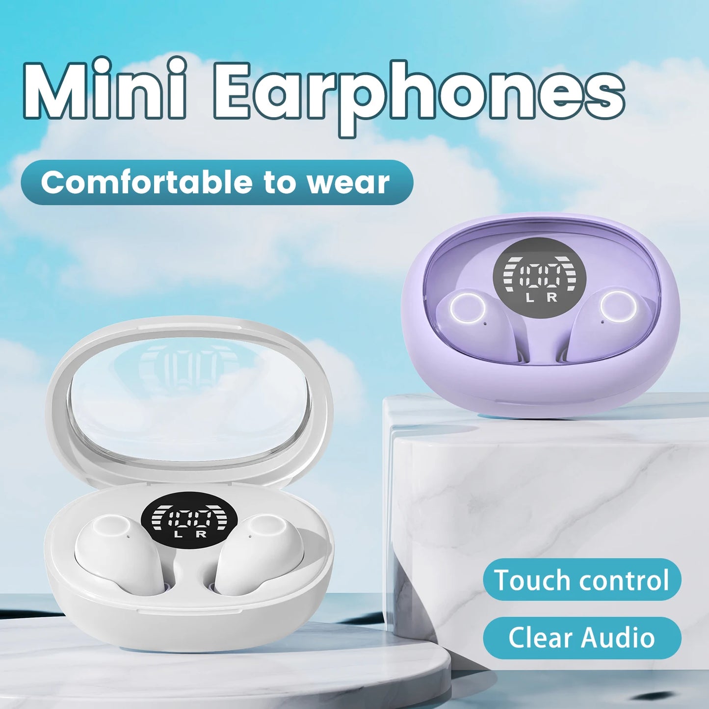 Invisible Sleep Wireless Bluetooth Earphone Headset with Mic,Smallest Tiny Earbuds Hidden Headphones Small Ears Sleep Buds