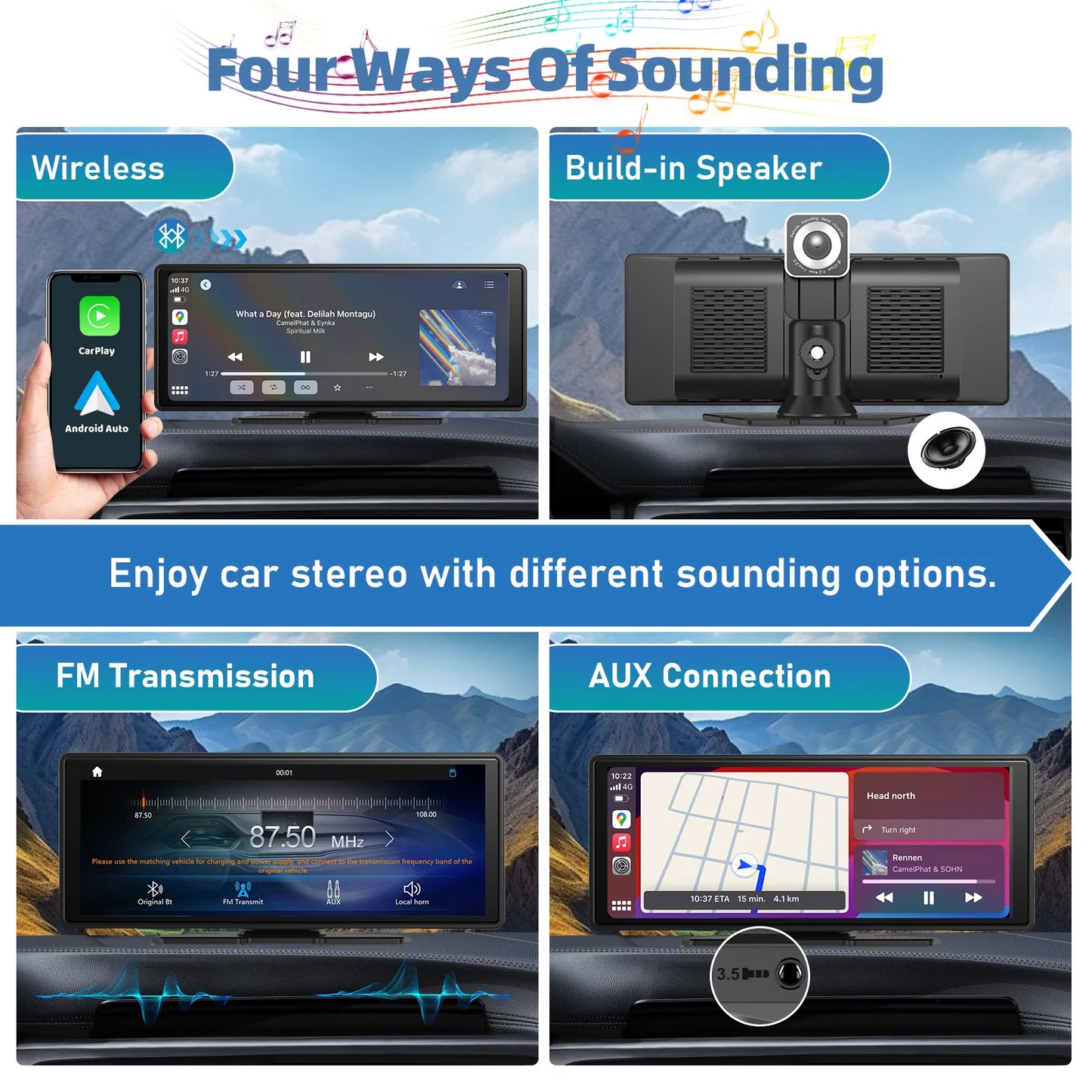 Portable Wireless Carplay Car Stereo, 10.26" inch HD Touchscreen