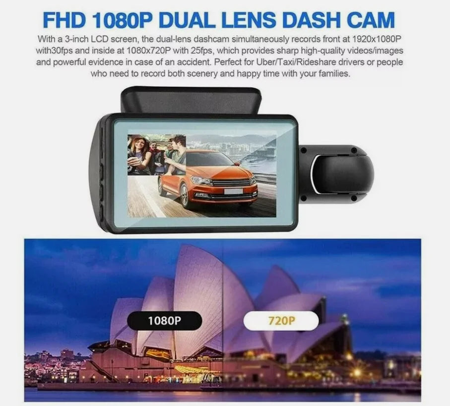 High-definition A68 Hidden 360-degree Dashcam, 3-inch Ips Screen