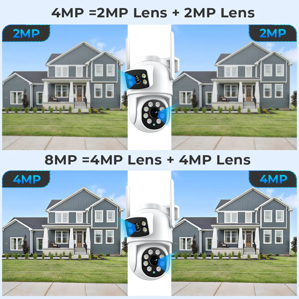 4K 8MP Wifi Camera PTZ Outdoor Dual Screens Human Detection Dual Lenses