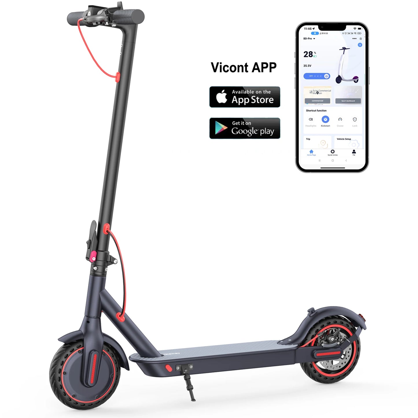 Electric Scooter 350W 19mph APP Smart Control Scooter 8.5inch tire Folding Electric Scooter