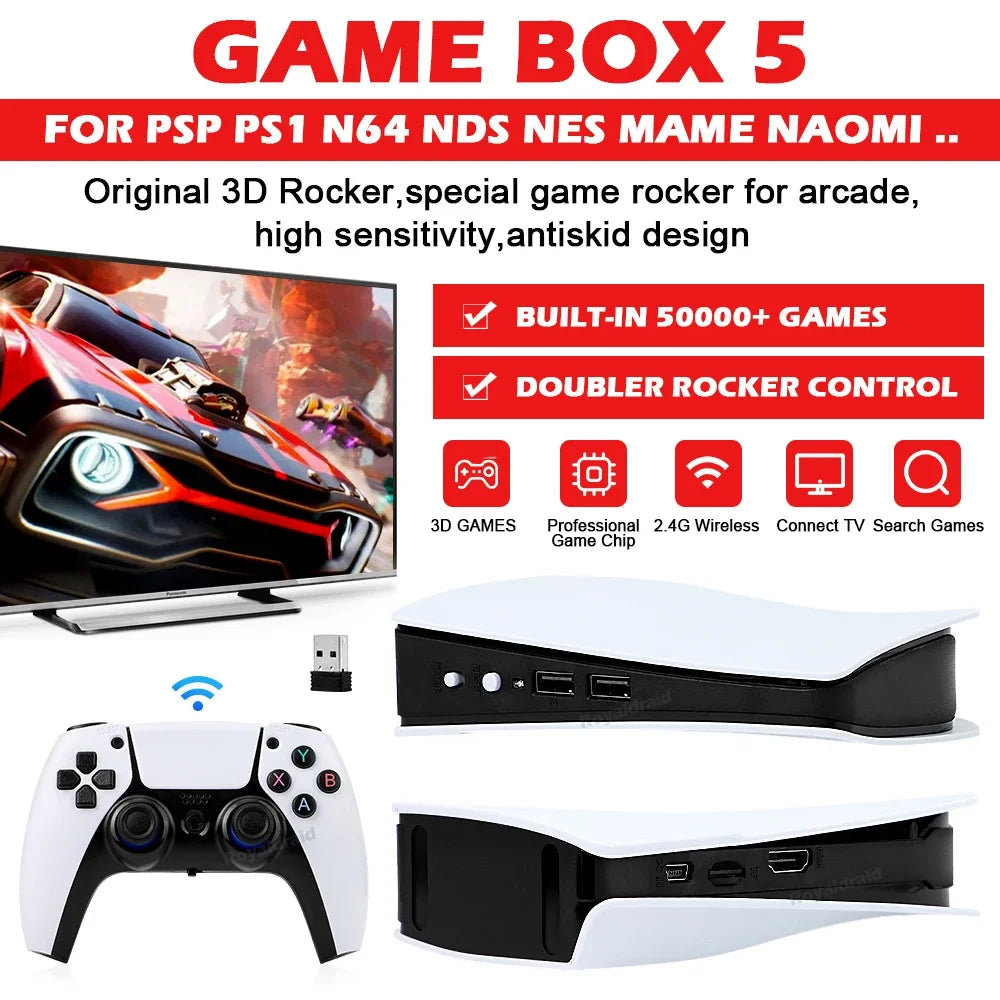 GB5 Video Game Console 256GB/128GB/64G 50000 + Retro Games HD TV Game Box 5 Two Gamepads