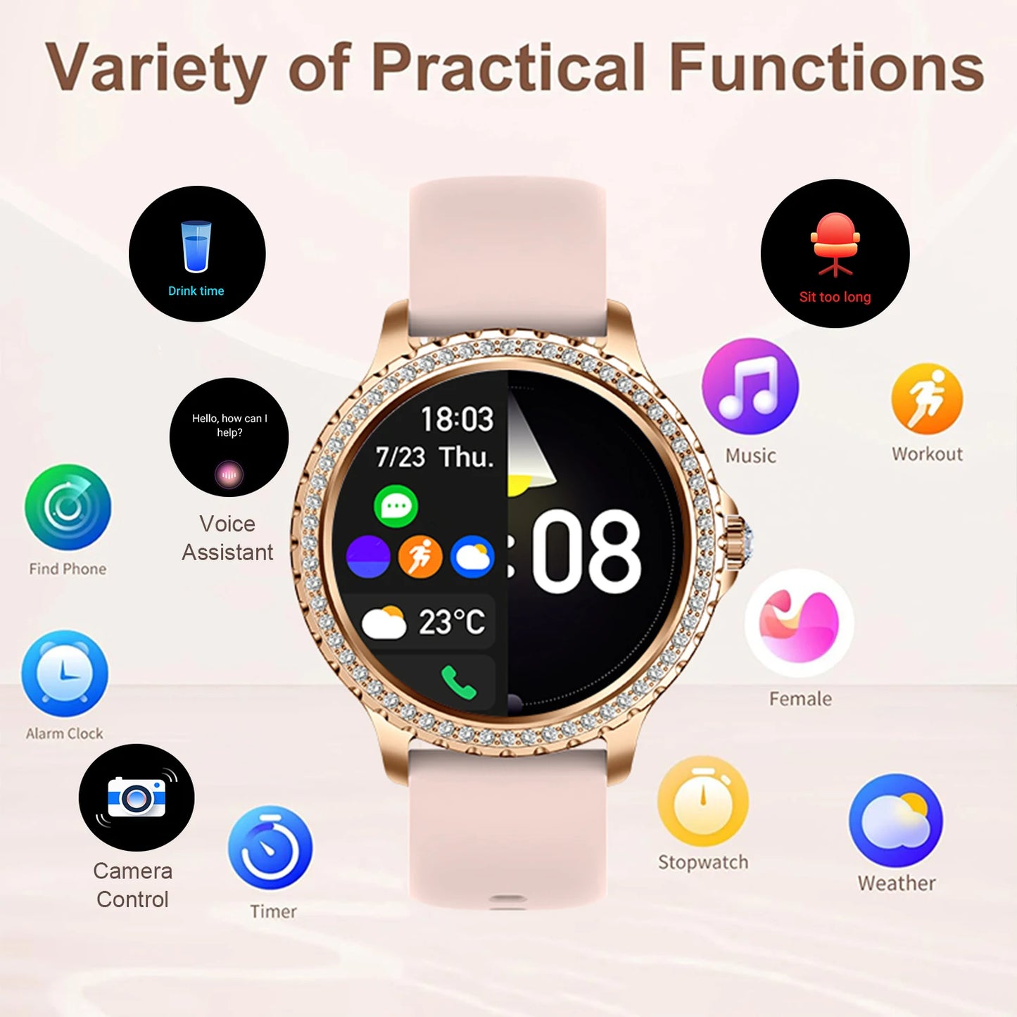 Smart Watch For women - 1.32" Touchscreen Fitness Tracker with Wireless Calls,