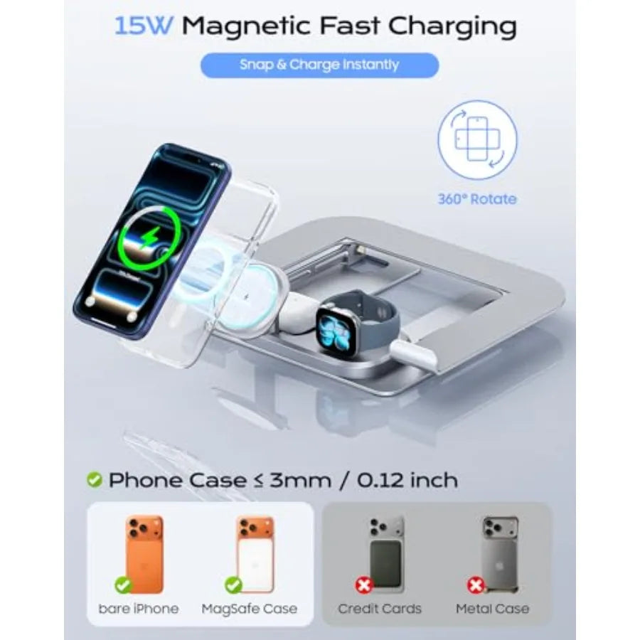 Laptop Stand for Desk with Wireless Charging Station Base, with MagSafe Charger for iPhone/iWat