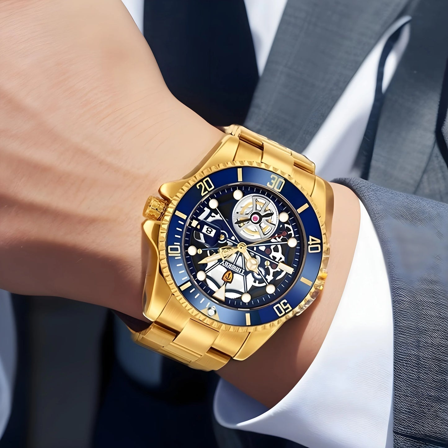 1pc men's quartz watch, mechanical watch shape, big brand design,