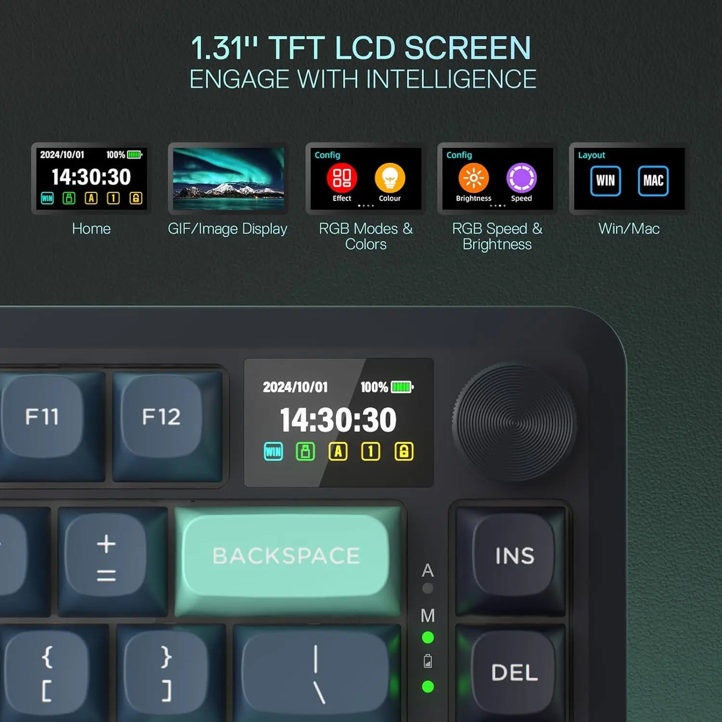 K724 PRO Wireless Gasket Gaming Keyboard w/Hype Screen & Knob, 81-Key