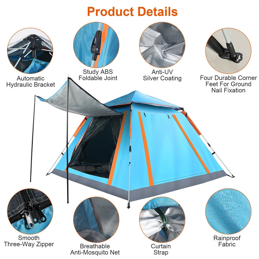 4-5 Person Pop-Up Camping Tent, Instant Setup Family Tent with 2 Mosquito Nets