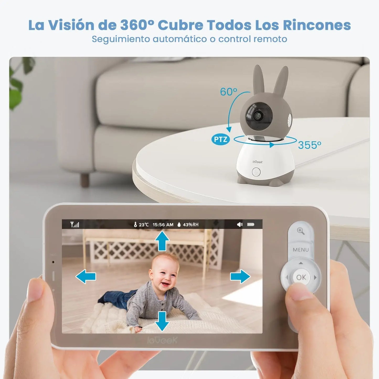 5" 2K/3MP Baby Surveillance Camera, 360° PTZ Baby Monitor with Camera and Dual Screen Preview, Motion Detection